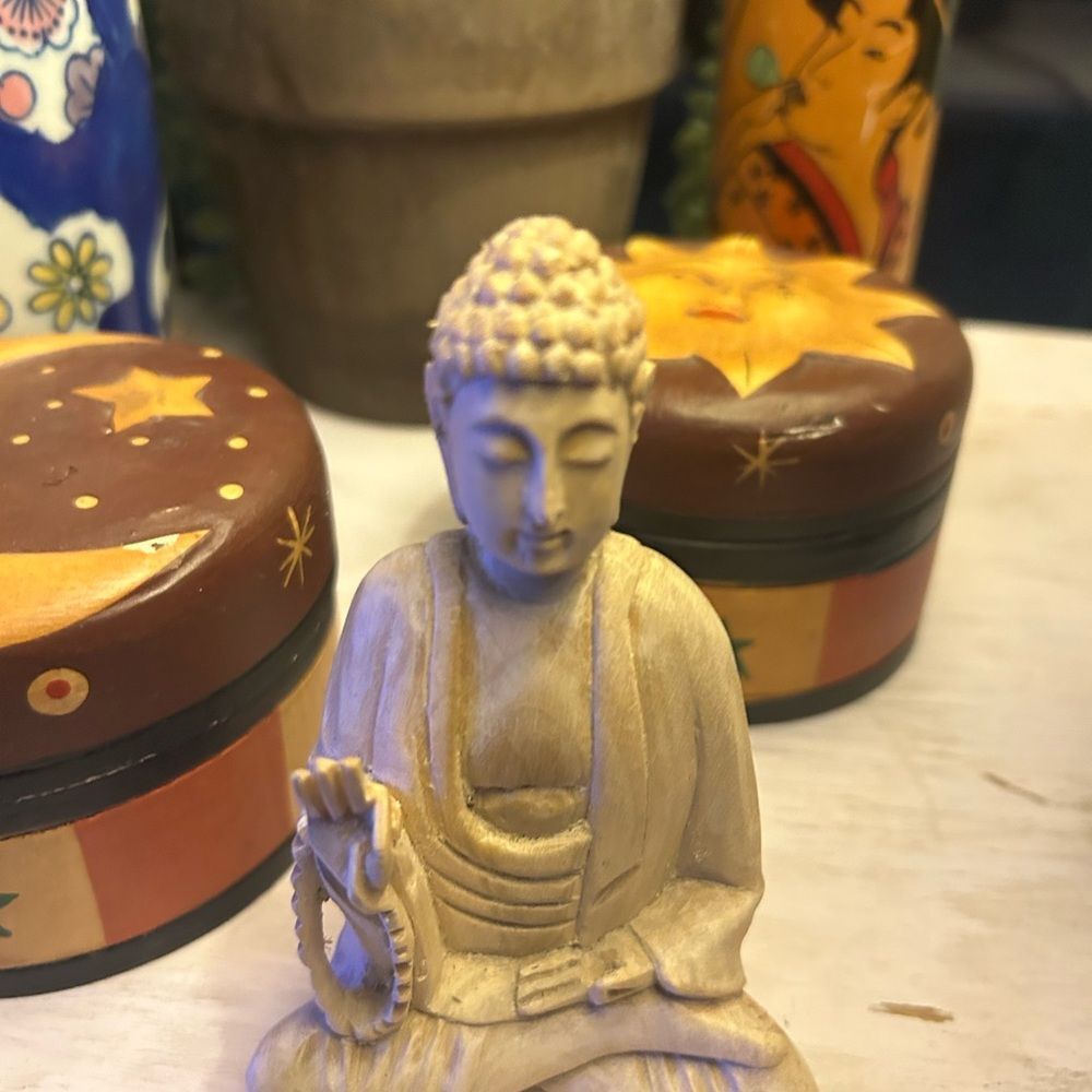 Serene Handcrafted Wooden Cream Buddha Sculpture Indonesia - Picture 6 of 11